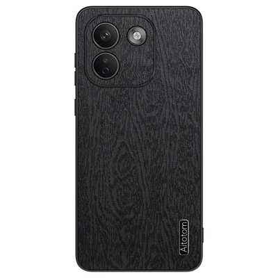 For Xiaomi Redmi Note 17 Pro Max 5G Case Wood Texture PU Leather Coated PC TPU Phone Cover - Black