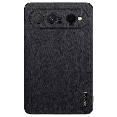 For Huawei Pura X View Case Wood Texture PU Leather Coated PC TPU Phone Cover - Black