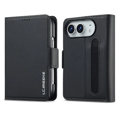 LC.IMEEKE L1 Series for iPhone Duo Case PU Leather Wallet Stand Protective Phone Cover - Black