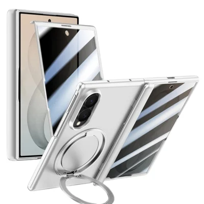 For Samsung Galaxy Z Fold8 Case with Privacy Tempered Glass Film Magnetic Kickstand PC Full Coverage Phone Cover - Silver