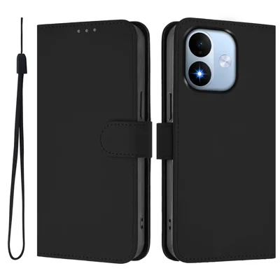 Etui do Xiaomi Redmi Note 17 5G (Global) / Xiaomi Redmi Note 17 (Indie/Chiny) 5G / Xiaomi Redmi Note 17 4G (Global), jednokolorowe etui skórzane z portfelem i paskiem - Czarny