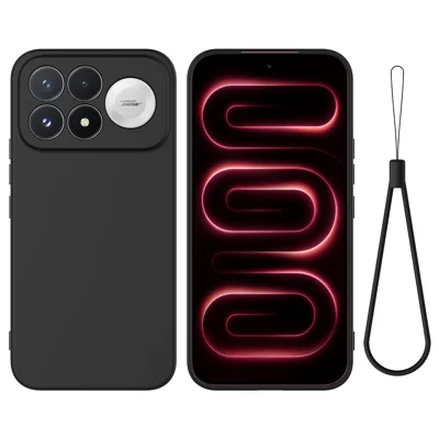 For Xiaomi Poco F9 Pro 5G / Redmi K100 Pro 5G (China) Liquid Silicone Case Phone Back Cover with Hand Strap - Black