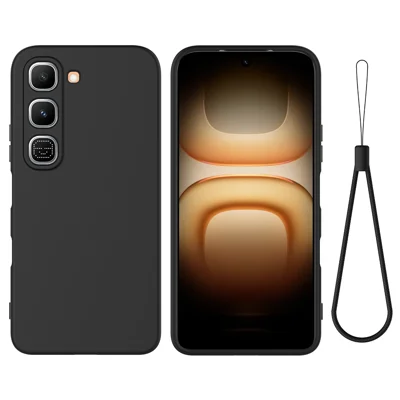 Für Infinix Hot 70 Pro 5G Flüssigsilikonhülle Handy-Rückseite mit Handgelenkband - Schwarz