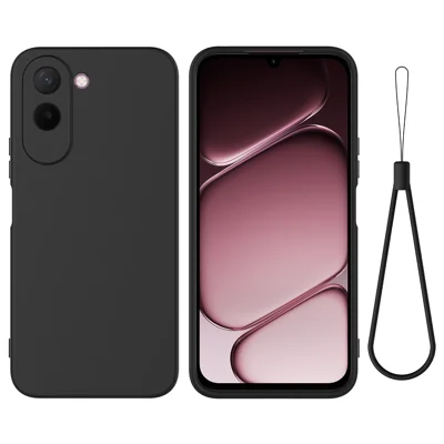Voor OnePlus N6x 4G Vloeibaar Siliconen Hoesje Telefoon Achterkant met Handgreep - Zwart