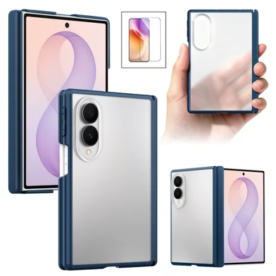 Чехол для Samsung Galaxy Z Fold8, тактильный чехол из поликарбоната и термополиуретана, складной чехол с закалённым стеклом - Синий