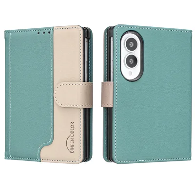  BINFEN COLOR for Samsung Galaxy Z Fold8 Leather Case Splicing Color RFID Blocking Wallet Stand Phone Cover - Green