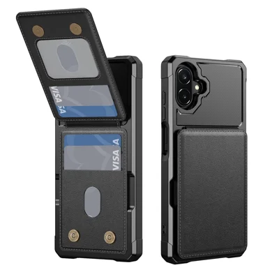 Etui na telefon z wizytówką i uchwytem do Samsung Galaxy A08 5G / A08 4G / A07 5G / A07 4G / A06 5G / A06 4G, tył z PU + TPU - Czarny