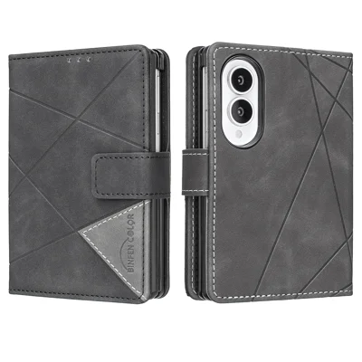  BINFEN COLOR for Samsung Galaxy Z Fold8 Phone Case Wallet Stand Geometry Imprinted Leather Cover - Black