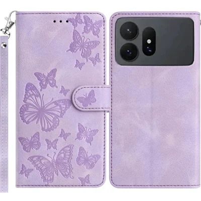 For Samsung Galaxy S27 Ultra Wallet Case with 8 Card Slot Stand Imprinted Butterfly Pattern PU Leather Phone Cover with Wrist Strap - Purple