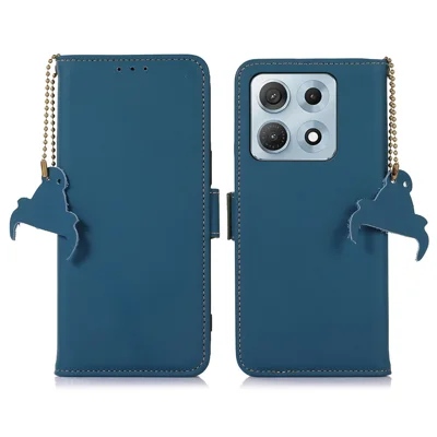 Für Motorola Edge 70 Max 5G Brieftaschenhülle Anti-Drop Echtes Rindsleder Handyhülle RFID-Schutz - Blau