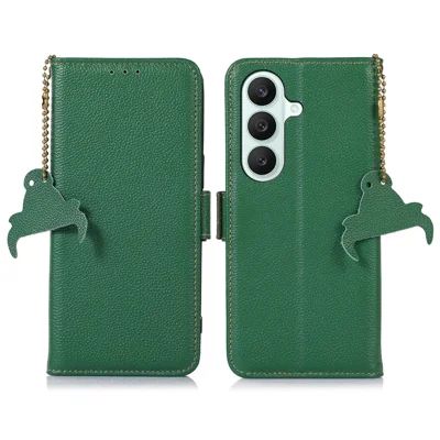 Wallet Case For Samsung Galaxy A18 5G  /  A18 4G  /  A17 5G  /  A17 4G RFID Blocking Textured Genuine Cow Leather Phone Cover - Green