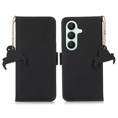 Wallet Case For Samsung Galaxy A18 5G  /  A18 4G  /  A17 5G  /  A17 4G Anti-Drop Genuine Cow Leather Phone Cover RFID Blocking - Black