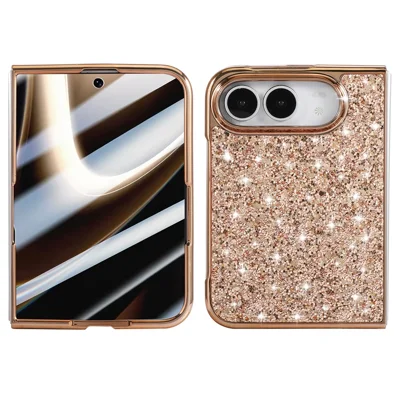 For iPhone Duo Case Electroplating TPU + PC Sparkling Glitter Phone Back Cover - Rose Gold