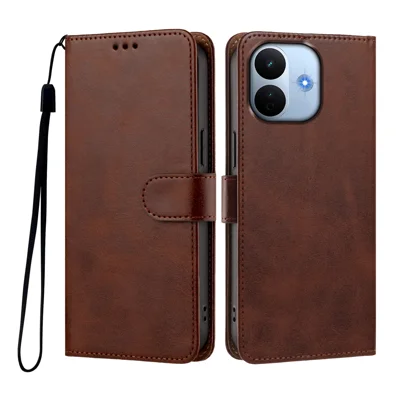 Futerał na Xiaomi Redmi Note 17 Pro Max 5G / Xiaomi Redmi Note 17 Pro+ 5G, portfelowy, z podstawką, z klapką, z paskiem na nadgarstek, z naturalnej skóry PU - brązowy