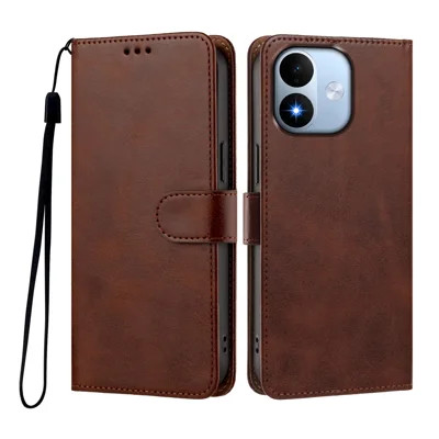 Etui portfelowe z podstawką i opaską na nadgarstek z sztucznej skóry PU na telefon Xiaomi Redmi Note 17 5G (Global) / Xiaomi Redmi Note 17 (Indie/Chiny) 5G / Xiaomi Redmi Note 17 4G (Global) - Brązowe