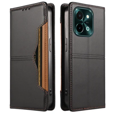  For vivo Y37 Pro 5G / vivo iQOO Z9x 5G / vivo Y28 4G Wallet Case External Card Slot Magnetic Closing Leather Phone Cover - Black