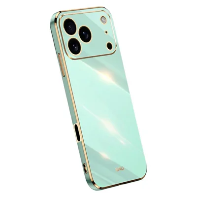 Voor iPhone 18 Pro Max / 17 Pro Max Hoesje TPU Telefoonhoesje met Gegalvaniseerde Rand - Cyaan