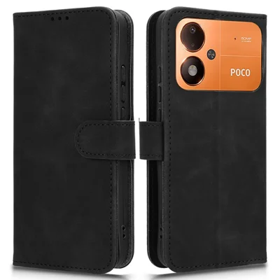 For Xiaomi Poco M8 Power 5G Leather Case Skin Feel Anti Drop Wallet Stand Flip Phone Cover - Black