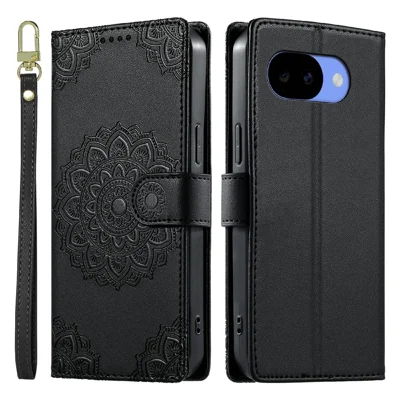 Custodia per Google Pixel 11a con Tastiera a Totem in Pelle Scamosciata con Portafoglio e Cinturino da Polso - Nero