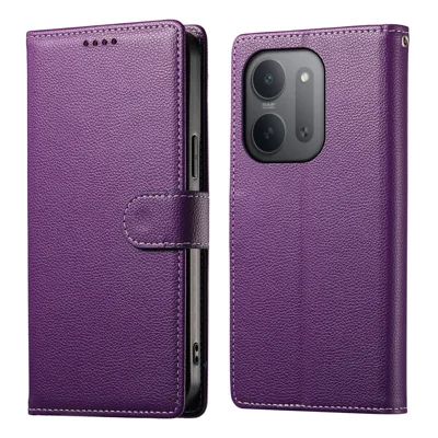 For Xiaomi Redmi 17C 5G Case Magnetic Snap Litchi Texture Leather Wallet Phone Cover with Wrist Strap - Purple