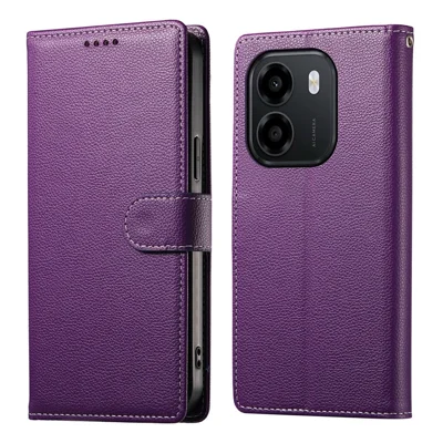 Wallet Case For Honor X6e 4G  /  X7e 4G  /  Play 80 Plus 5G Magnetic Snap Litchi Texture Leather Phone Cover with Wrist Strap - Purple