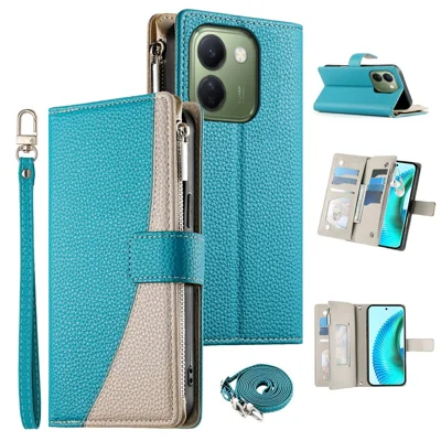 Cover in Pelle per vivo V80 Lite 5G, Portafoglio con Chiusura a Libro e Tracolla Regolabile - Blu Lago