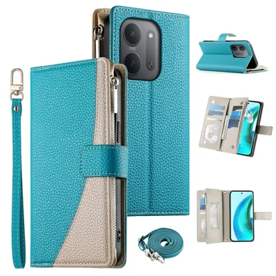 Cover in Pelle per Xiaomi Redmi 17C 5G, Custodia Portafoglio con Chiusura a Libro e Cinturini, Design con Fusione di Colori - Blu Lago