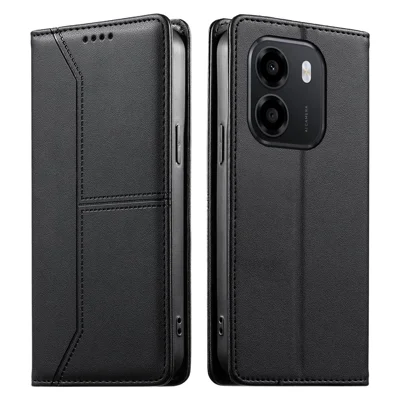 Funda con Billetera y Soporte para Honor X6e 4G / X7e 4G / Play 80 Plus 5G, Funda de Teléfono de Cuero PU y TPU con Unión de Líneas - Negro