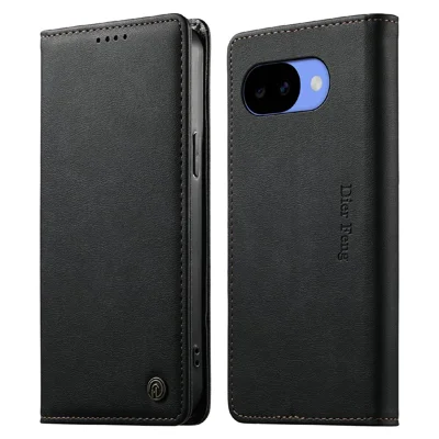 DIERFENG DF-019 til Google Pixel 11a Læder Wallet Case Magnetisk Flip Cover med Kortlommer RFID-blokerende - Sort
