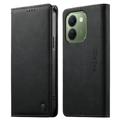 DIERFENG DF-019 For vivo V80 Lite 5G Leather Wallet Case Magnetic Flip Cover with Card Slots RFID Blocking - Black