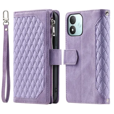 Etui portfelikowe na Xiaomi Redmi Note 17 5G (Global) / 17 4G (Global) / 17 (Indie/Chiny) 5G, pokrowiec z syntetycznej skóry PU z paskiem na nadgarstek - fioletowy