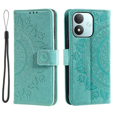 Futera z uchwytem do Xiaomi Redmi Note 17 5G (Global) / 17 4G (Global) / 17 (Indie/Chiny) 5G, nadrukowana totemowa obudowa portfel z tworzywa PU z paskiem na nadgarstek - jasnozielony