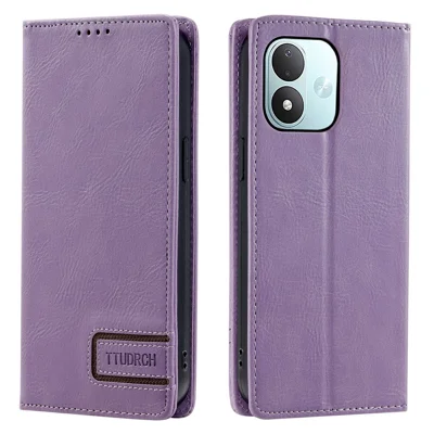 TTUDRCH Model 007 Etui Skórzane Dla Xiaomi Redmi Note 17 5G (Global) / 17 4G (Global) / 17 (Indie/Chiny) 5G RFID Blokowanie Portfel Etui Na Telefon Z Podstawką - Fioletowy