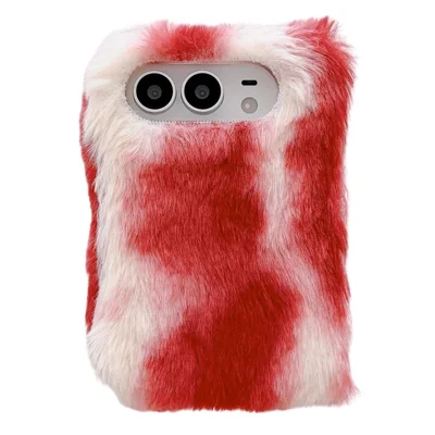For iPhone Duo Case PC + Furry Shockproof Scratch-Resistant Winter Plush Phone Cover - Red