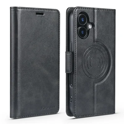 FORWENW F10 für iPhone 17 Magnetische Hülle PU Leder Brieftasche Ständer Handy Cover - Schwarz
