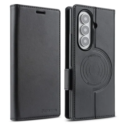 FORWENW F10 dla Samsung Galaxy Z Fold8 Ultra Magnetic Case PU Leather Wallet Stand Phone Cover - Czarny