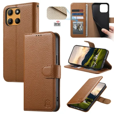 For Motorola Moto G86 5G / G86 Power 5G Case RFID Blocking Wallet Split Leather Phone Cover - Brown