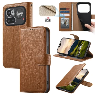 Etui na Nothing Phone (4a) Pro Etui portfelowe z blokadą RFID ze skóry rozdzielonego - Brązowe
