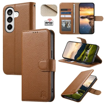 Phone Case for Samsung Galaxy A26 5G / A18 5G / A18 4G / A17 5G / A17 4G / A16 5G / A16 4G , RFID Blocking Wallet Split Leather Cover - Brown