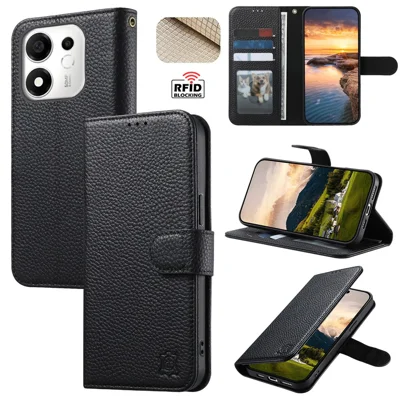 Etui na Honor 600 Smart 5G / X7e Plus 5G z portfelikiem, blokada RFID, ze sztuczną skórą lycra - Czarny