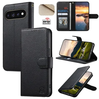 Custodia per Google Pixel 11 Pro XL con Portafoglio in Pelle Scamosciata, Chiusura Magnetica, Blocco RFID - Nero