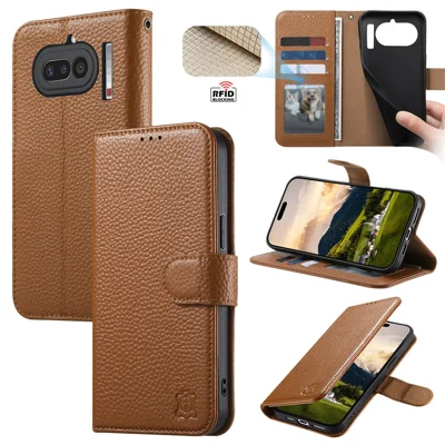 Чехол для Nothing Phone (4a) с RFID-защитой, кошелек, из искусственной кожи - Коричневый