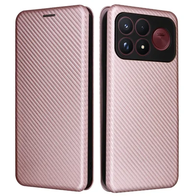 Cover per telefono per Xiaomi Poco F9 Ultra 5G / Redmi K100 Pro Max 5G (Cina) con texture in fibra di carbonio, resistente alle cadute, in pelle PU - Oro rosa