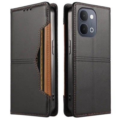  For vivo Y500i 5G / vivo Y500s 5G / vivo Y51 Pro 5G / vivo iQOO Z11x 5G / vivo T5x 5G / vivo Y6 5G / vivo Y31d 4G Wallet Case External Card Slot Magnetic Closing Leather Phone Cover - Black