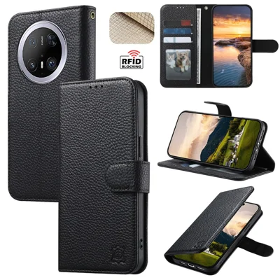 For Honor Magic8 5G Hoesje RFID Blokkering Portefeuille Gesplitst Leer Telefoonhoes - Zwart