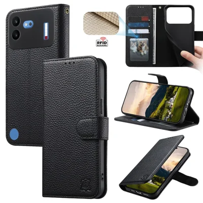 Fodral för Nothing Phone (4b) med RFID-skydd, plånbok, splittrutig läderfodral - Svart