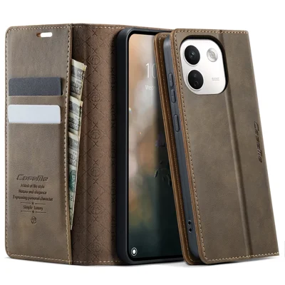 CASEME dla Xiaomi Redmi Note 17 Pro Max 5G / Xiaomi Redmi Note 17 Pro+ 5G, etui 033 Series z funkcją blokowania RFID, portfel z podstawką, powłoka z udawanego skórzanego materiału w teksturze wołowej - Kawa