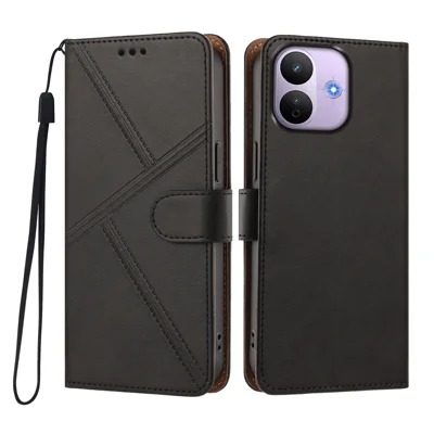  For Xiaomi Redmi Note 17 Pro 5G Case Diamond Stitch PU Leather Wallet Flip Phone Cover with Wrist Strap - Black