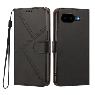  For Google Pixel 11a Case Diamond Stitch PU Leather Wallet Flip Phone Cover with Wrist Strap - Black