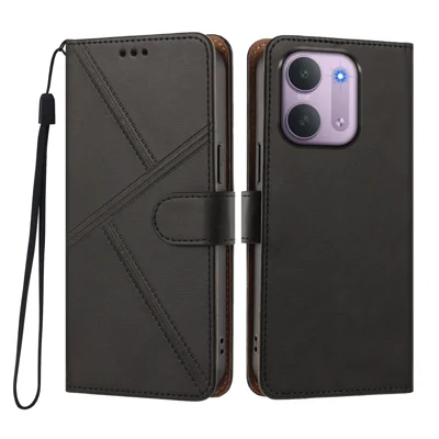  For Xiaomi Redmi 17C 5G Case Diamond Stitch PU Leather Wallet Flip Phone Cover with Wrist Strap - Black